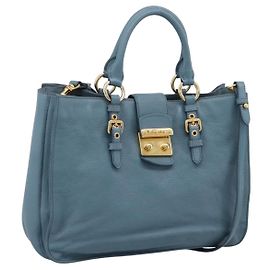 Borsa a mano Miu Miu in pelle 2way blu tono oro Auth 167628V
