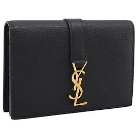 Autre Marque SAINT LAURENT Tarjetero Cassandra Cuero Negro Oro Auth 204792M