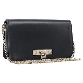 VALENTINO Schultertasche mit Kette aus Leder Schwarz Gold Auth 204165V