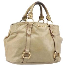 Borsa a mano Miu Miu in pelle beige tono oro Auth 167591A
