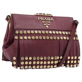 PRADA Shoulder Bag Safiano Leather Bordeaux Gold Auth 202965V