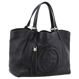 Bolso Tote GUCCI de cuero negro detalles dorados 282309 Auth 204612V