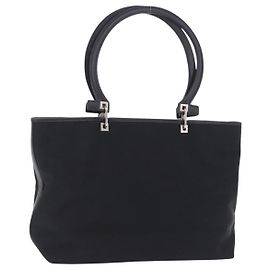 Borsa Tote Salvatore Ferragamo Gancini Canvas Black Silver Auth 204386