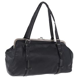 Bolso de Mano Miu Miu Vitellolux Black Silver Auth 204305A