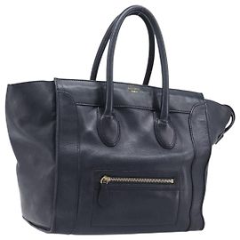Céline Bolso de mano CELINE Luggage Mini Shopper de cuero Navy Gold Auth am12658A