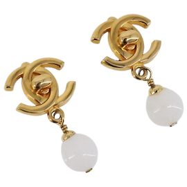 Orecchini CHANEL Metallo Tono Oro Bianco CC Auth ar14207
