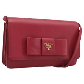 Borsa a tracolla portafoglio con catena PRADA in pelle Safiano Rosso Oro Auth 204149V