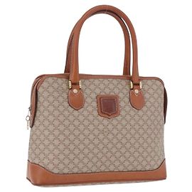 Céline CELINE Macadam Hand Bag PVC Leather Beige Gold Tone Auth ka6244A