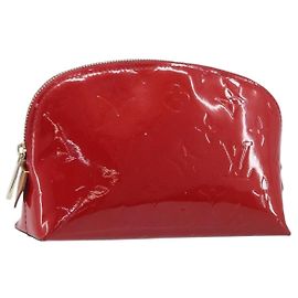 LOUIS VUITTON Monogram Vernis Pochette Cosmetic PM Pouch Red M90172 Auth ar14182
