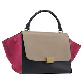 Céline CELINE Trapeze Hand Bag Leather 2way Beige Gold Auth 203653