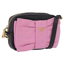 Borsa a tracolla PRADA Ribbon in pelle Nero Rosa Auth 199439V