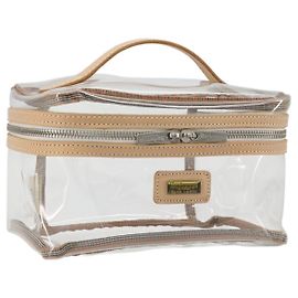 Necessaire Burberrys Vanity Cosmetic Pouch Vinyl Clear Silver Auth 203681A