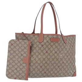 Saco Tote GUCCI GG Supreme PVC Couro Bege 309498 Auth 204320