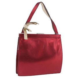 Bolsa de mão Miu Miu em couro vermelho prata Auth 204327
