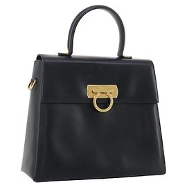 Borsa Salvatore Ferragamo Gancini in pelle blu navy e oro autentica 205167