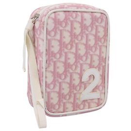 Christian Dior Trotter Canvas Pouch PVC Rosa Silber Auth 203879