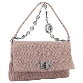 Bolsa de Ombro Miu Miu Matelassé em Couro Rosa Prateada Autêntica ka6197V
