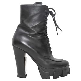 Bottes de combat à talons en cuir Prada noires Taille 40