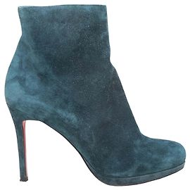 Christian Louboutin Suede Stiefeletten mit Absatz Teal Größe 38.5