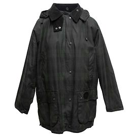 Vintage Burberrys Wachsbaumwolljacke mit Kapuze in Dunkelgrün & Schwarz Karomuster Größe US XL