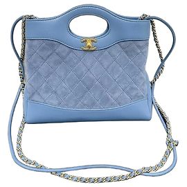 Sac à main Chanel 31 en daim bleu marine