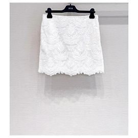 Autre Marque Falda Dior de algodón con detalle bordado y ribete de encaje
