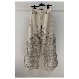 Autre Marque Pantalones Dior Ecru con Estampado de Algodón Talle Alto