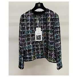 Chanel Métiers d'Art Tweed Jacke mit Pailletten Größe 34
