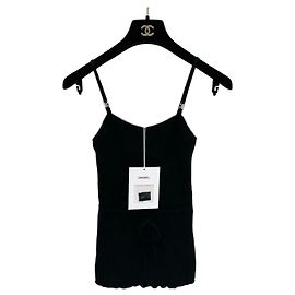 Top Canotta Chanel in Cotone con Dettaglio Fiocco Nero