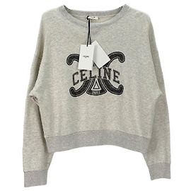 Céline Strickpullover aus Baumwolle Grau Puffärmel