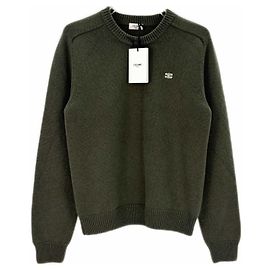 Céline Strickpullover aus Wolle in Grün mit Stickerei