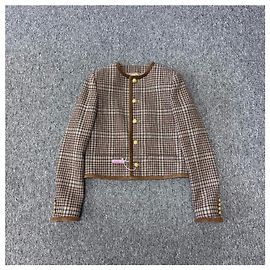 Céline Wool Check Jacket Brown Size 36