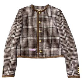 Céline Wool Check Jacket Brown Size 36