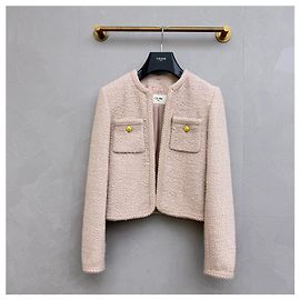 Céline Wool Jacket Pink Monogram Gold Tone Buttons