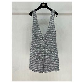 Tuta Chanel a Righe in Cotone Grigia Taglia 38