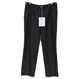 Calças Chanel de lã listradas pretas