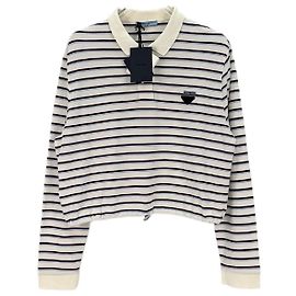 Top Prada de algodón blanco a rayas