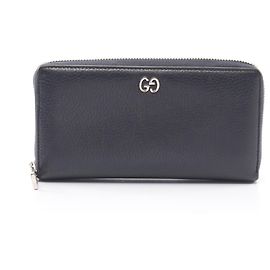 Cartera larga redonda Gucci GG Metal en piel azul marino