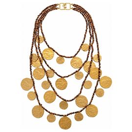 Kenneth Jay Lane Collana a monete multi-filo con perline color oro