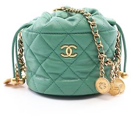 Borsa mini bucket Chanel Matelassé con coulisse in Green