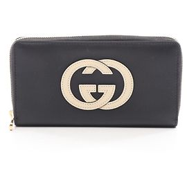 Cartera larga de cuero negro/ivory Gucci