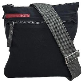 Prada Black Nylon Shoulder Bag with Red Logo