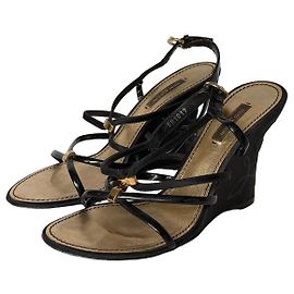 Louis Vuitton Black Patent Leather Wedge Sandals