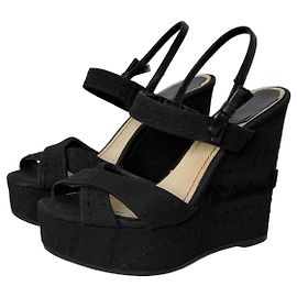Sandali compensati in tessuto nero Christian Dior