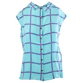 Prada Turquoise Check Silk Sleeveless Shirt – '00s
