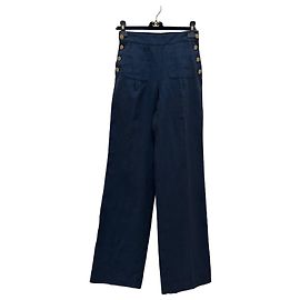 CHANEL Vintage Navy Linen Wide Leg Pants FR 38 Pre-owned