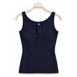 Vintage Fendi Women's Navy Sleeveless Top with Gold Logo Buttons – 1980s/90s