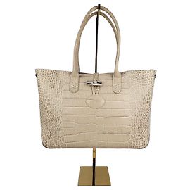 Longchamp Roseau Saco Cabas Couro Efeito Crocodilo Bege