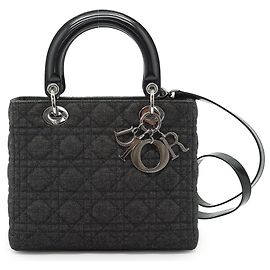 Autre Marque Sac Lady Medium Christian Vintage Cannage en denim noir