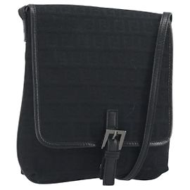 FENDI Zucchino Canvas Schultertasche Schwarz Silber